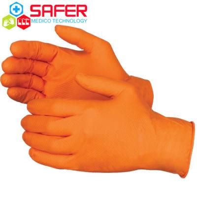 Industry Diamond Textured Orange Black Nitrile Gloves