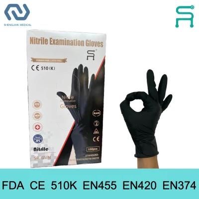 Powder Free Black Nitrile Gloves 510K En455 Disposable Nitrile Examination Gloves