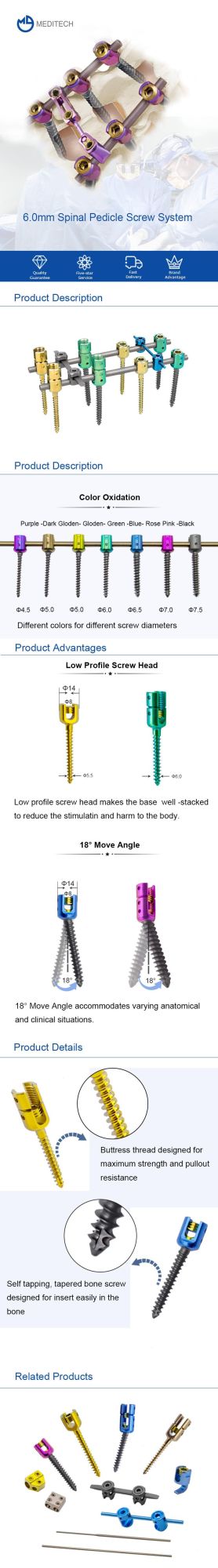 Best Price Orthopedic Implant Monoaxial Pedicle Screw Spinal Surgery Titanium Screw