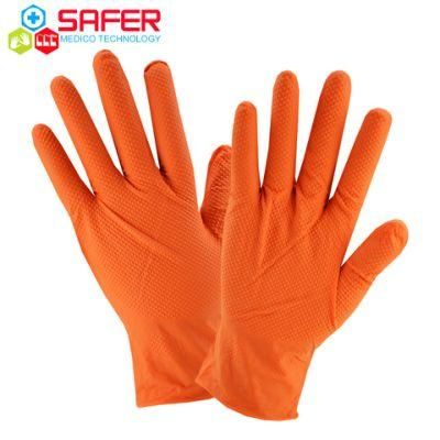 Nitrile Orange Diamond Pattern Glove for Chemical Resistant