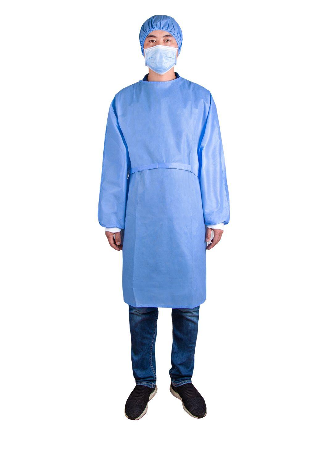 Hospital Non Sterile Disposable SMS Non Woven Isolation Gown 55GSM for Anti-Virus