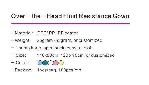 Over-Head Plastic PE CPE Fluid Resistant Gown