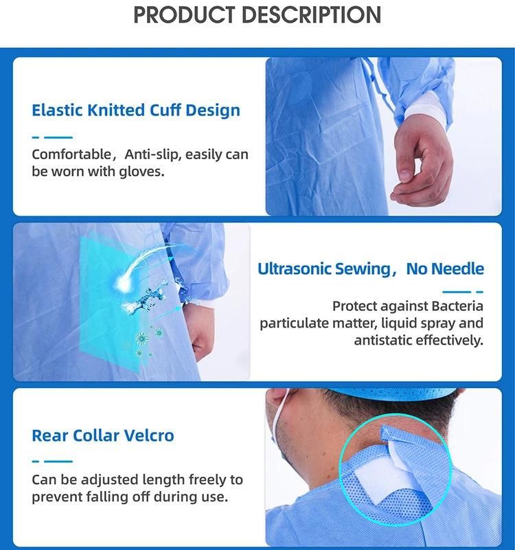 PP/CPE/SMS Disposable Reinforced/Knitted Surgical Apparel/Medical/ Exam/Operation Isolation Gown Hospital Dental/Industry Healthcarefda 510K CE Level 2/3/4