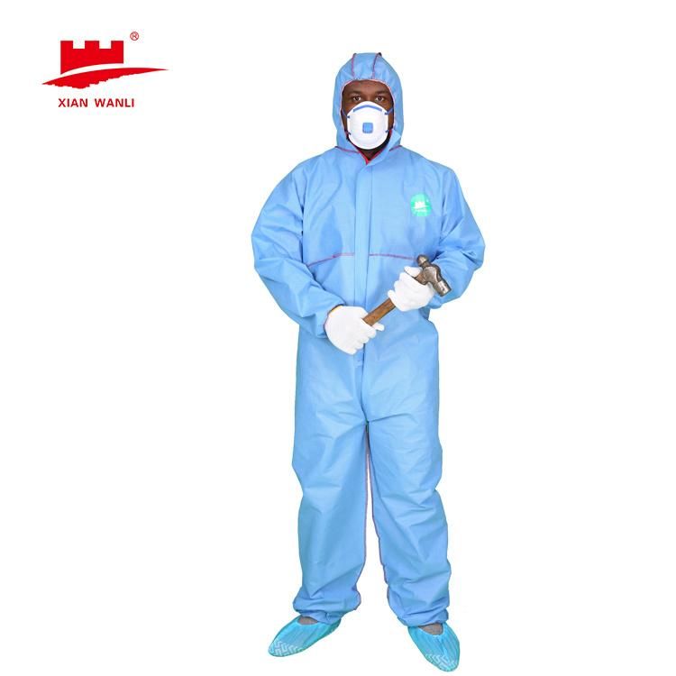 Impervious Lightweight Safety Sterile Protective Suit Disposable Isolation Clothing Coverall with Hooded Knit Cuff