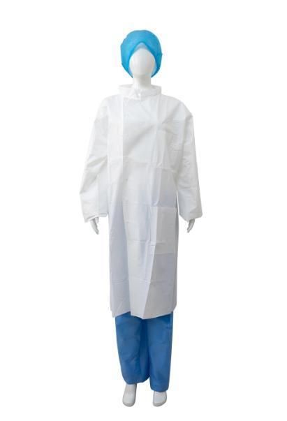 Wholesale Unisex Disposable Worker Cloth Nonwoven PP Lab Coat with Long Sleeves