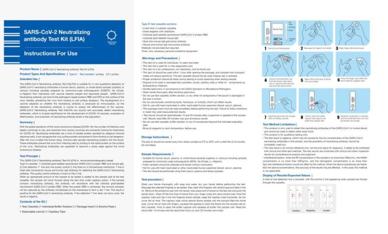 Hot Sale Novel Virus Neutralizing Antigen Test Rapid Antibody Test Kit with CE