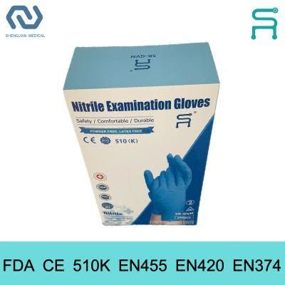 FDA CE 510K En455 Disposable Nitrile Examination Gloves