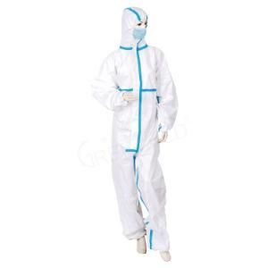 Chemical Protective Clothing in Stock Medical Product Supply Against Splashes with Blue Strips Surgical Isolation Gown