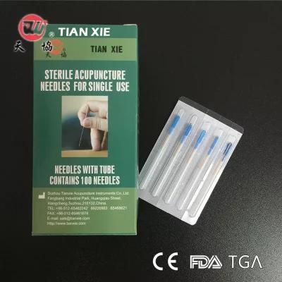Tianxie Brand Single Use Sterile Copper Wire Handle Acupuncture Needle for Medical with Guide Tube