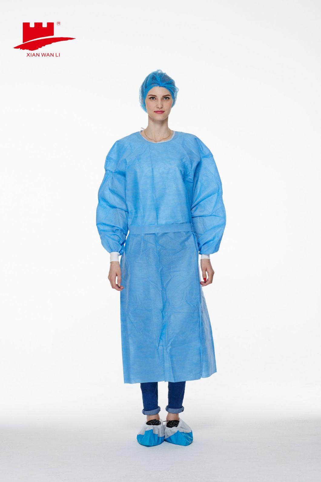 SMS Isolation Gown Level 2 3 4 45g Isolation Gown White Blue AAMI Level 3 Isolation Gown