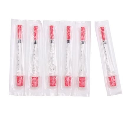 Wego Factory Wholesale Red Cap 1ml Plastic Disposable Insulin Syringe with Needle