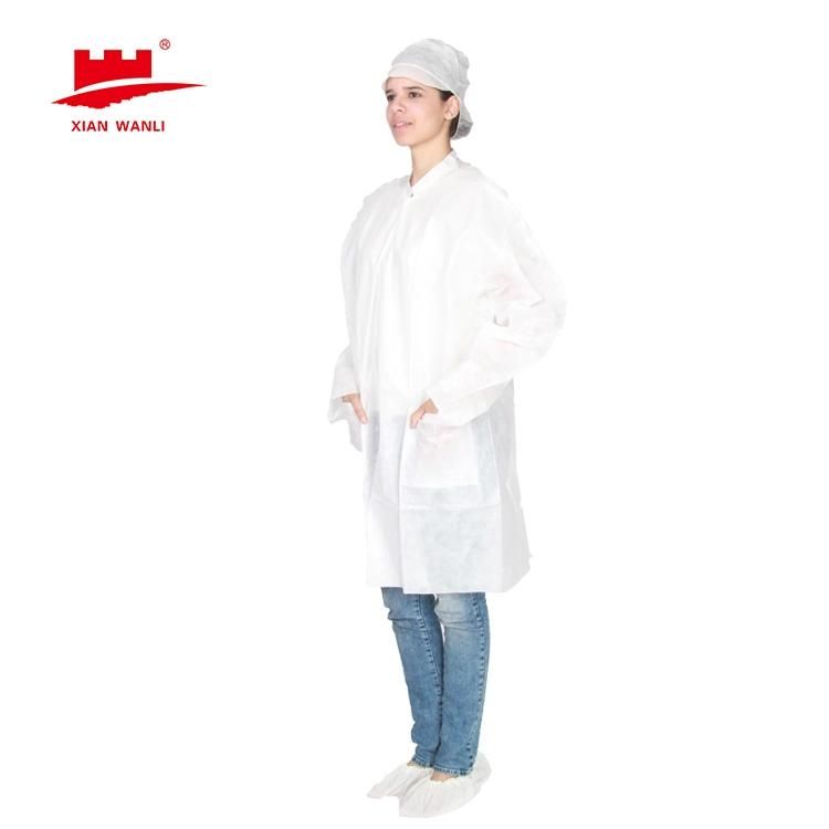 Disposable Nonwoven Soft Breathable Medical Surgical Lab Coat with Open Cuff