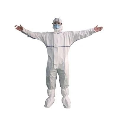 White Micropore Laminated 63GSM Breathable Film Fabric Full Body PPE Protective Coveralls