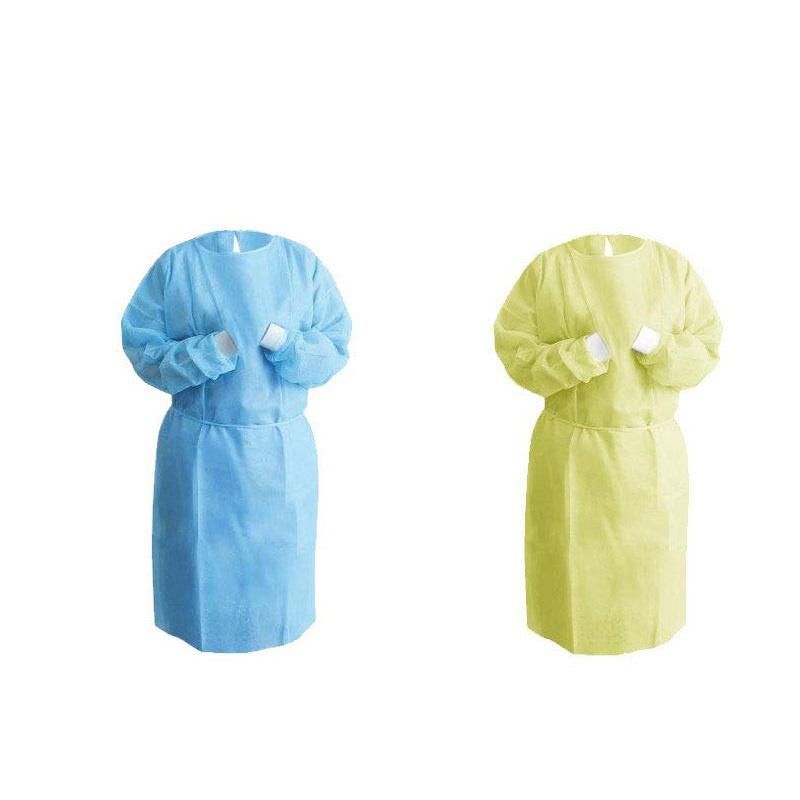 Disposable PP PE SMS Protective Safety Isolation Gown Knitted/Elastic Cuff Safety Clothing for Lab and Hospital