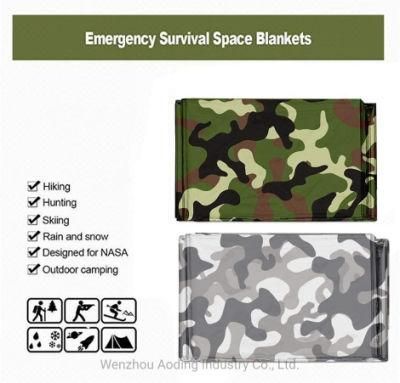Multi-Use 1.3*1.6m Camouflage First Aid Reflect 90% Body Heat Thermal Foil Silver Survival Mylar Camo Aluminum Foil Blanket