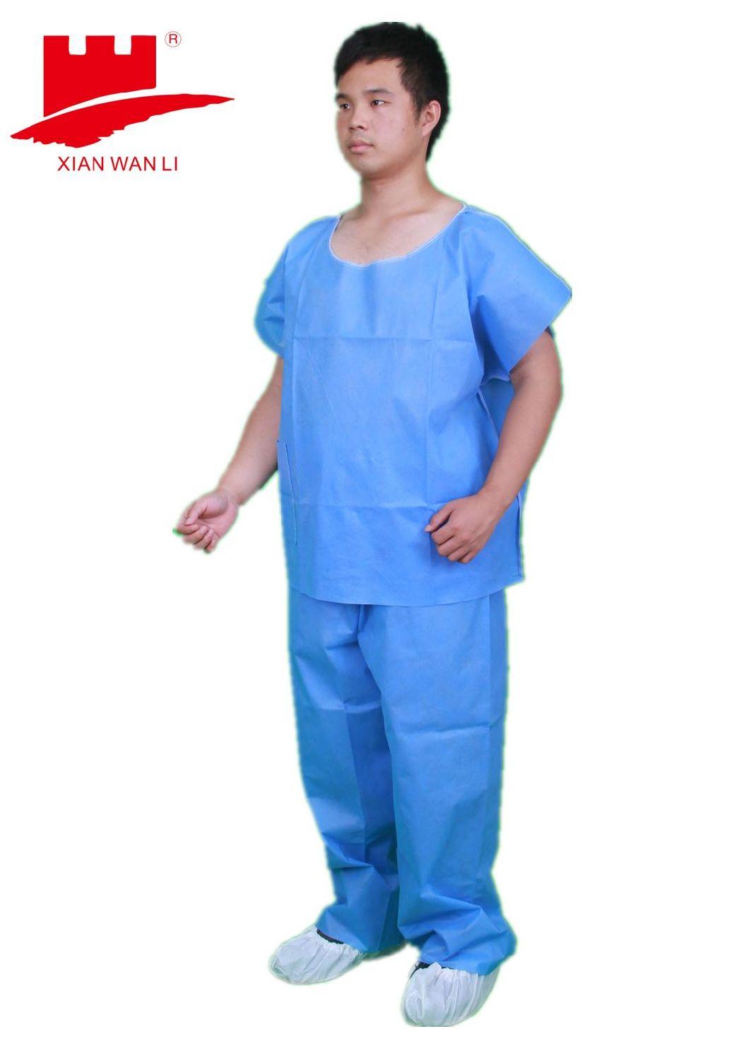 Disposable Surgical Clothing Non Woven Pajamas T-Shirt and Trouser with Ties-on Waist