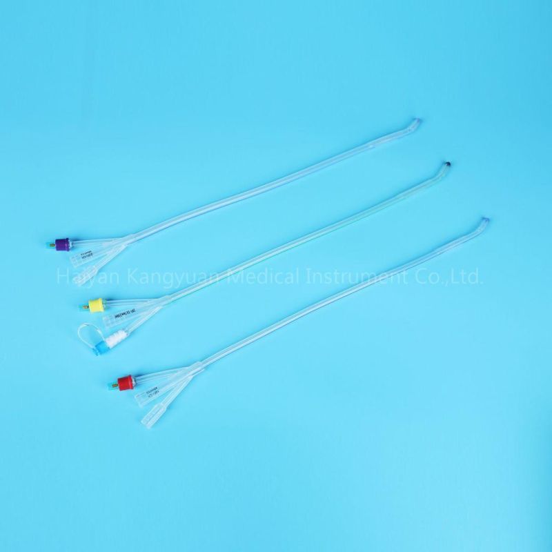 China Producer 3 Way Silicone Foley Catheter Coude Tip Tiemann Normal Balloon