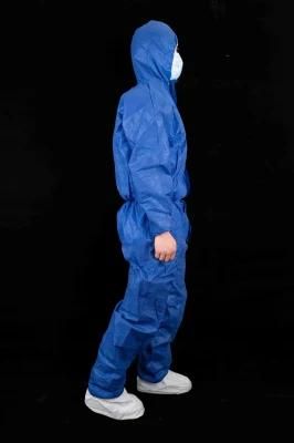 Type5/6 Disposable Waterproof SMS Coverall with Hood and Zipper Closure Factory Use Full-Body Gown