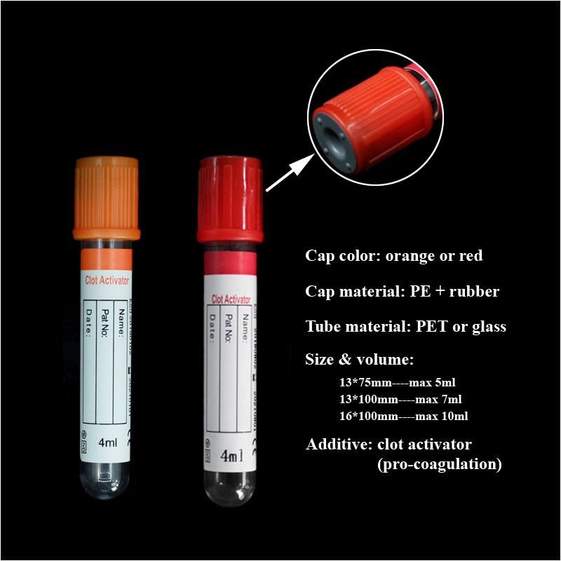 Red Top Vacuum Blood Collection Plain Tube Non PRO-Coagulation Tube with CE