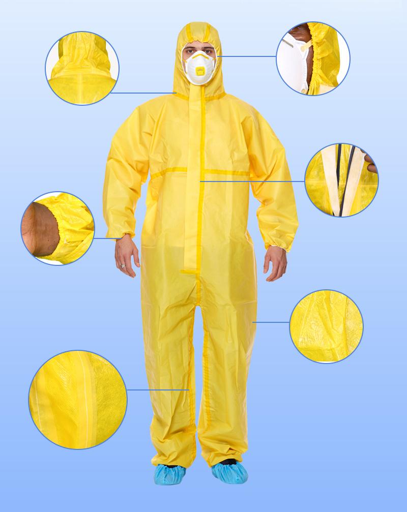 Type 3/4/5/6 Chemical Protective Spray Tight Disposable Coverall Suit