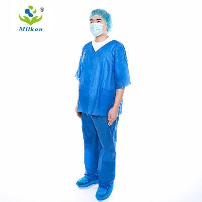 Medical Nonwoven Disposable Scrub Suits V Neck T-Shirt with Short Sleeves