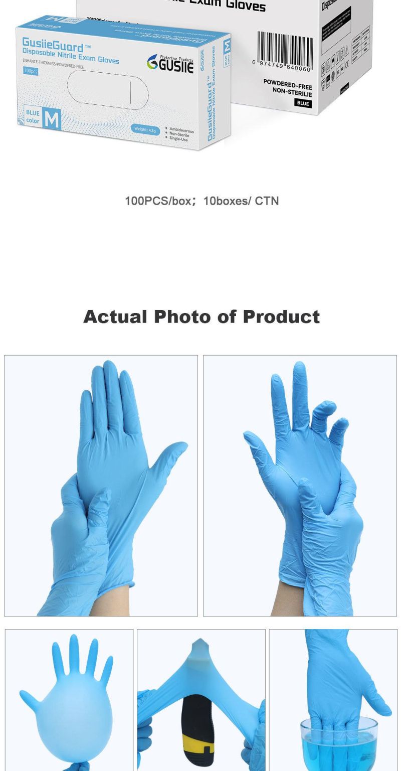 Gusiie Blue Disposable Medical Examination Nitrile Gloves Nitrile Large Gloves