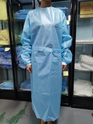 Blue Disposable Impervious Isolation Gown with Knit Sleeves
