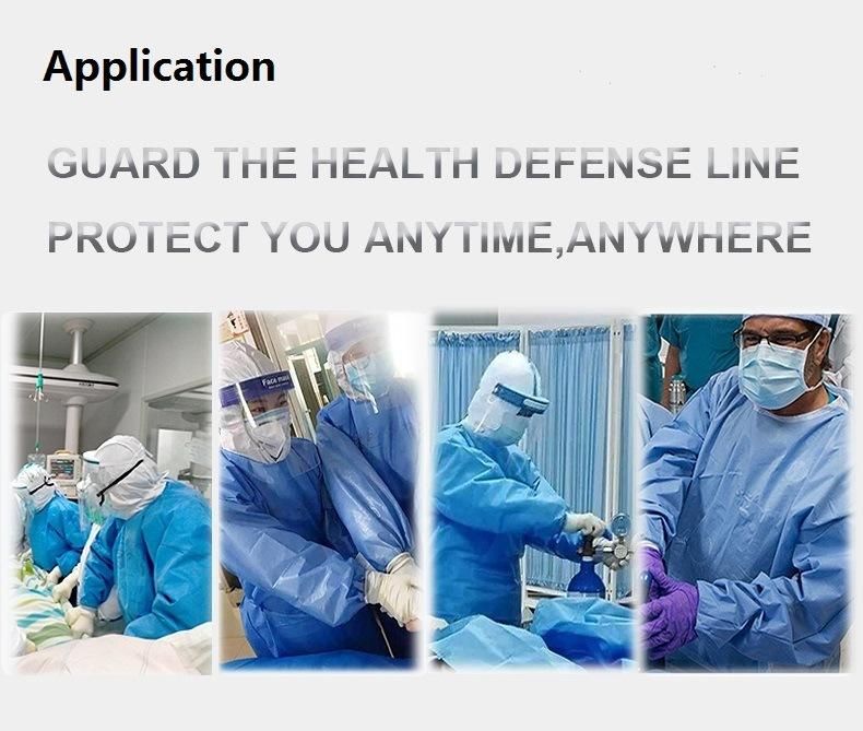 SGS SMS Non Woven blue Disposable Medical Surgical Isolation Gown