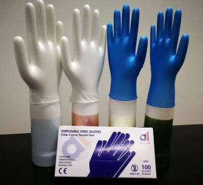 Clear and Blue Powder/Powder Free Disposable Medical Vinyl Gloves (IS certificated)