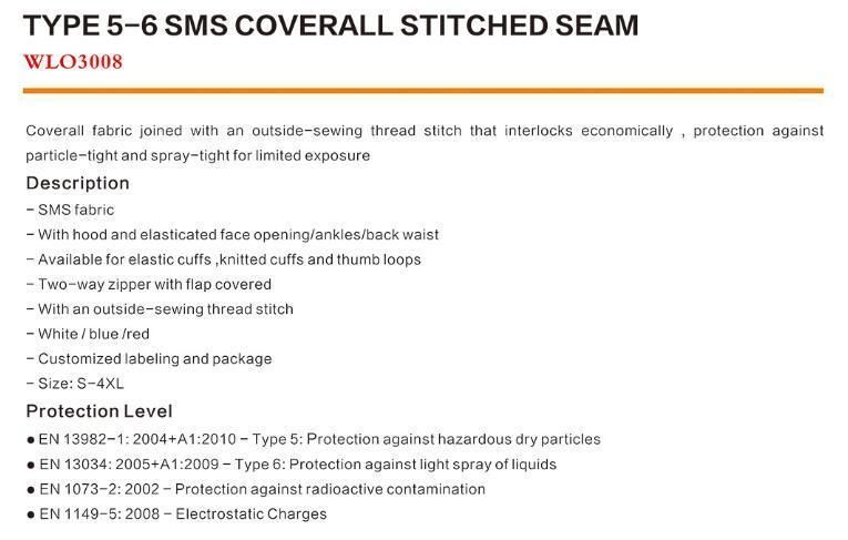 Disposable 63GSM Breathable Film Workwear Protection Coverall Without Shoecover with Single Flap