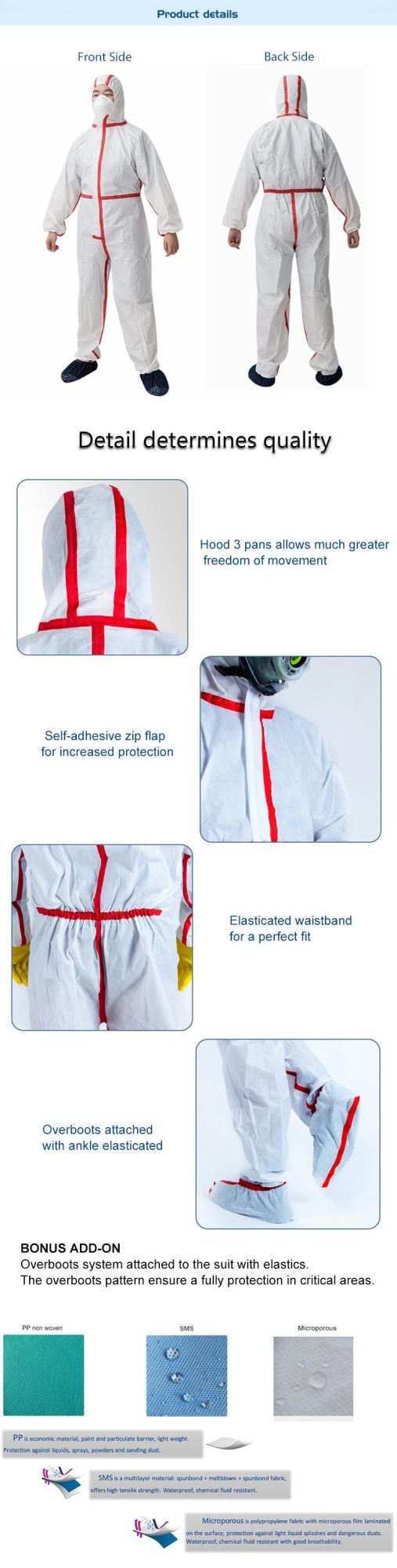 Whole-Body Protective PP+Sf Safety Workwear Microporous Clearoom Type 5/6 Disposible Coverall