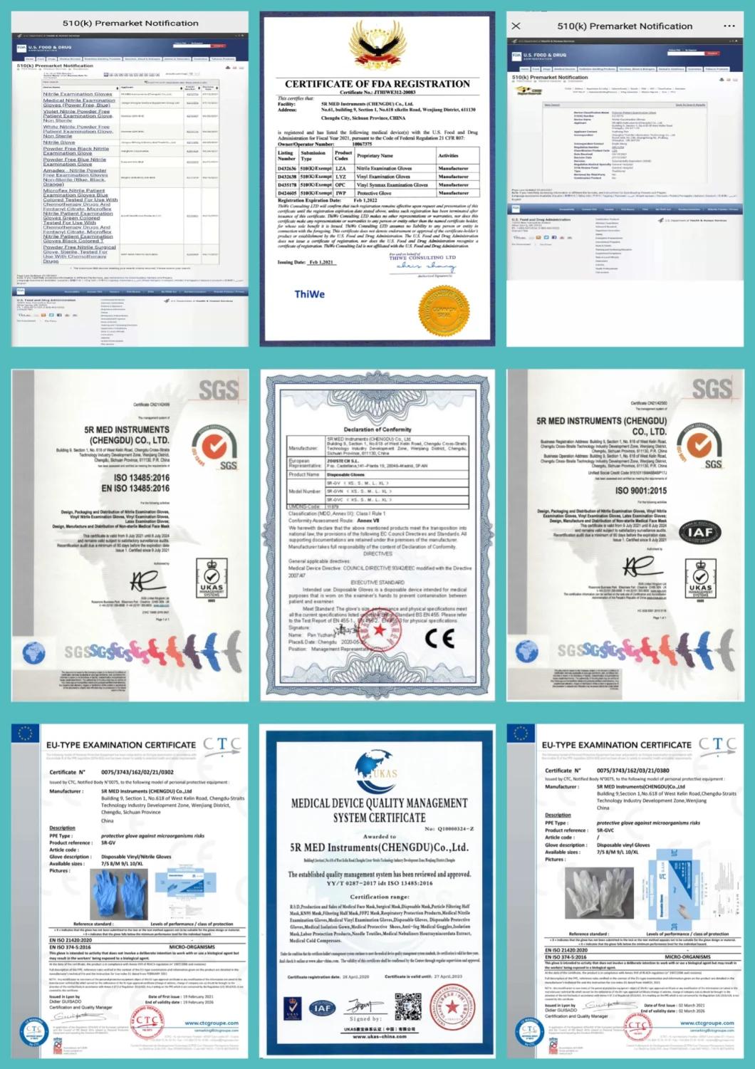 FDA CE Disposable Nitrile Vinyl Examination Gloves