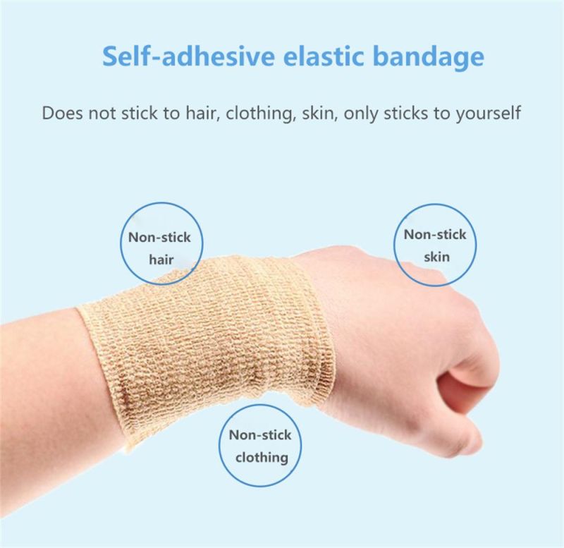 Self Adherent Cohesive Bandage Uses Include Vet Wrap Tape for Human Wrist and Ankle Sprains and Sports Injuries