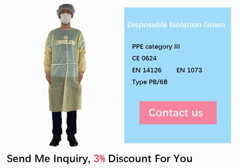 Level 2/3 Waterproof Gown PP+PE Laminated PE Fabric Medical Sterile Isolation Gown with Knitted Cuffs for Lab/Hospital