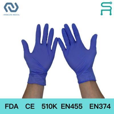 Powder Free 510K En455 Disposable Nitrile Gloves with Food Grade