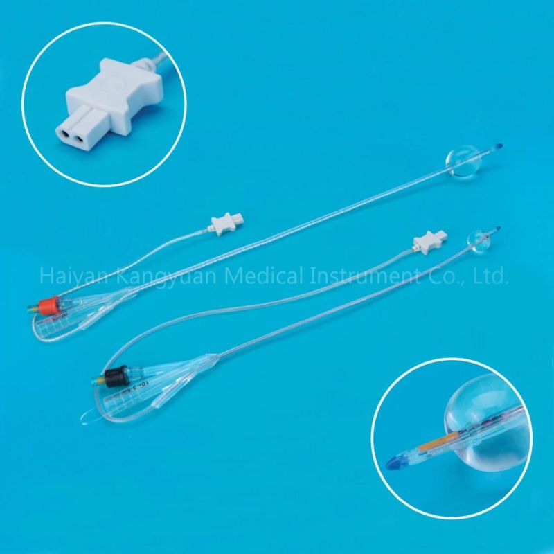 4 Way or 3 Way Silicone Foley Catheter with Temperature Probe / Sensor
