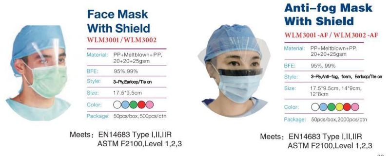 Surgical Disposable Non Woven Anti Fog Face Mask with Shield