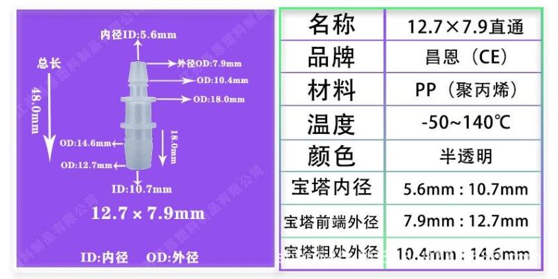 High Temperature Resistance and Corrosion Resistance Plastic Hose Joint Plastic Variable Diameter Straight Plastic PP Plastic Straight Joint