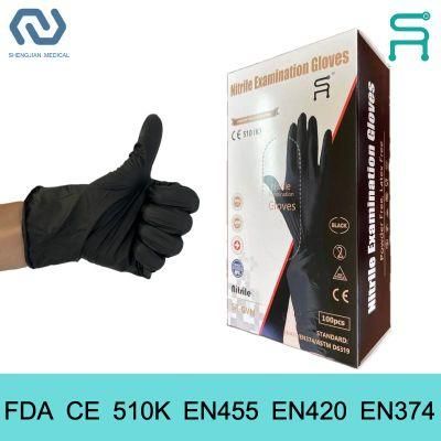 Powder Free 510K En455 FDA CE Black Disposable Nitrile Examination Gloves