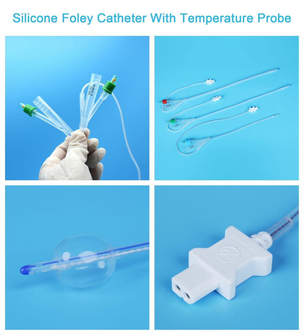 with Temperature Sensor Probe Silicone Urinary Foley Catheter Round Tipped for Temperature Monitoring Urethral Use