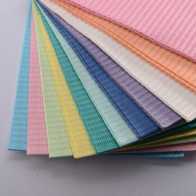 China Factory Wholesale High Quality Waterproof Pink Purple 3 Ply Disposable Medical Dental Bibs