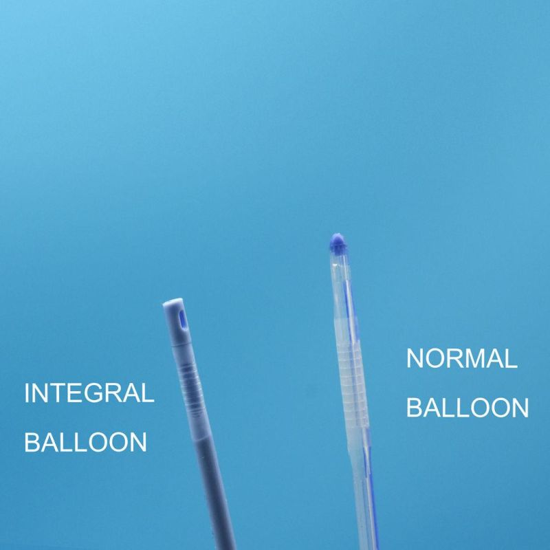 2 Way Transparent or Blue Silicone Foley Catheter with Unibal Integral Balloon Technology Integrated Flat Balloon Central Open Tipped Suprapubic Use