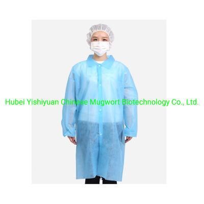 Knitted Collar Cuffs Blue SMS Disposable Lab Cleanroom Coats