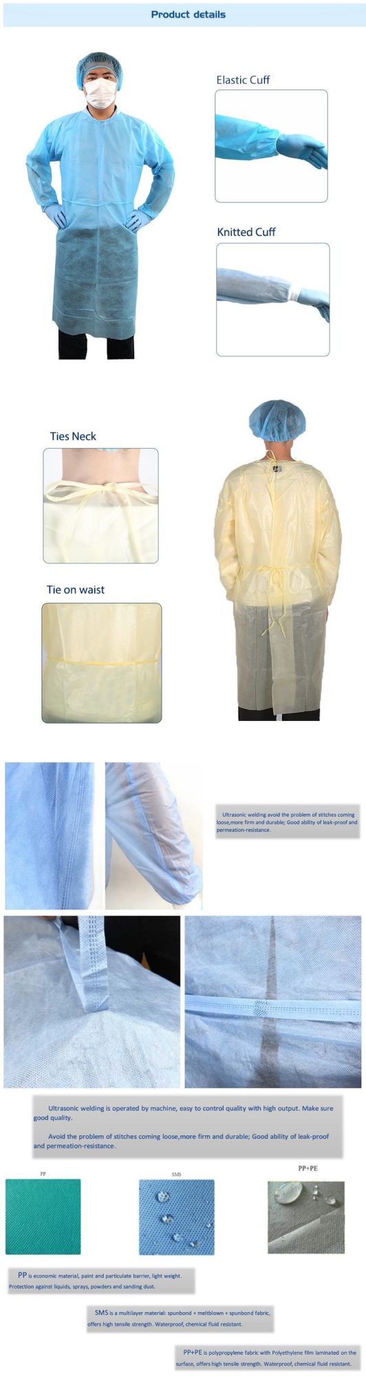 PP Laminated PE Prevention of Liquid Leakage Isolation Gown