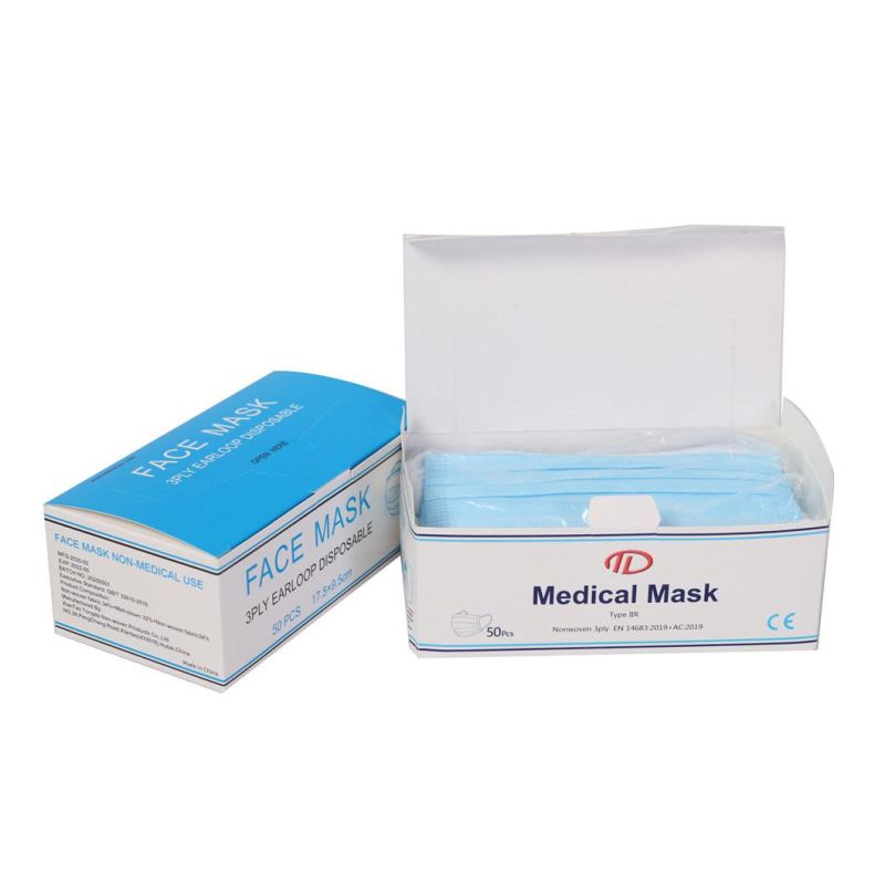 Face Mask Blue/White/Black 3ply Disposable Medical Masks Cool Breathable Filter Non Woven Earloop