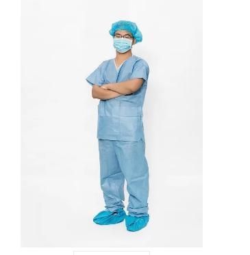 Non Woven Surgical Clothing Nurse V Collar SMS Scrub Suit Gown