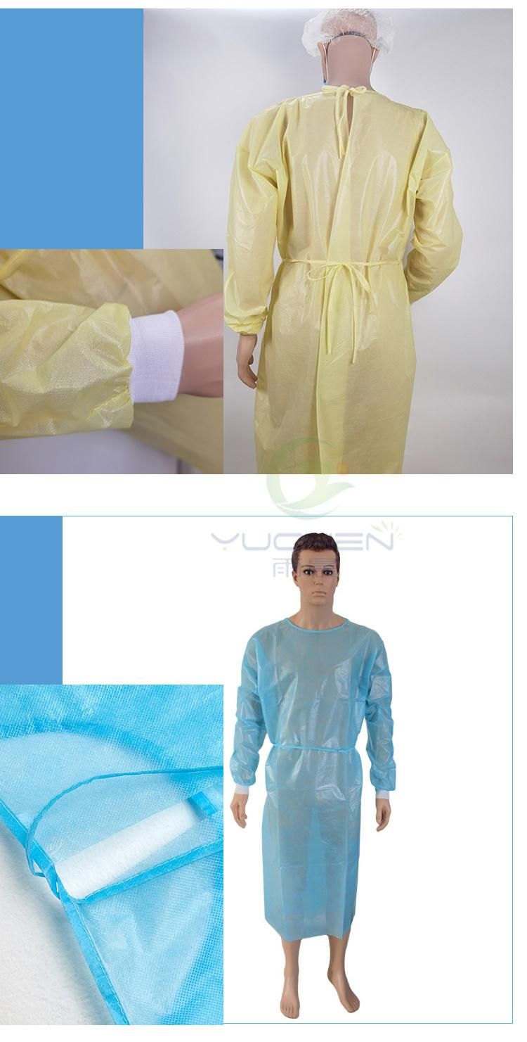 2022 Personal Protective Clothing 30GSM PP+PE Isolation Gown with Elastic Cuff