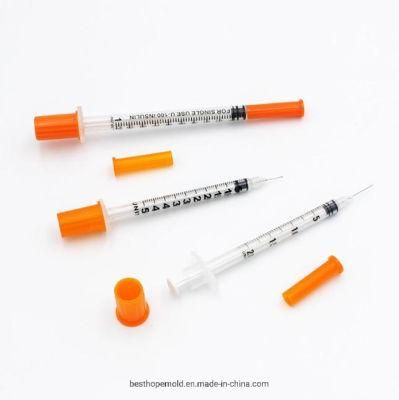 High Quality Class II Medical Grade PP Disposable Orange Cap Insulin Syringe with Needle Mold