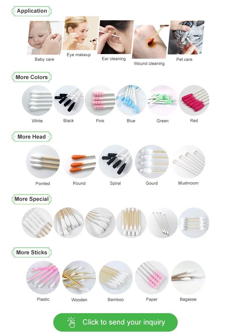 Stock Wholesale Pure Cotton Qtips for Ear Cleaning Cotton Swabs CE ISO Bamboo Cotton Buds