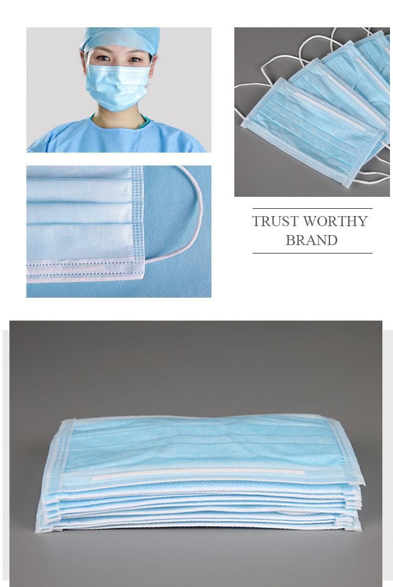 Wholesale Price 3ply Disposable Non-Woven Medical Mask Bfe 90% 95% 99% Melt-Blown Fabric Medical Mask with Earloop Supplier with ISO 13485
